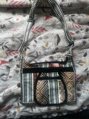 Boho Patterned Crossbody Bag in Brown and Cream